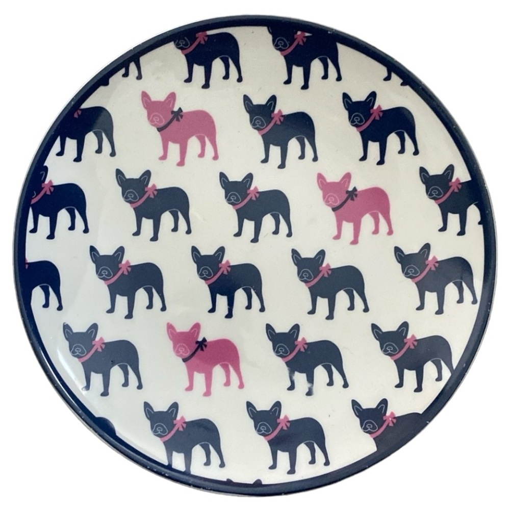 Draper James Ceramic Navy Pink French Bulldog Plate